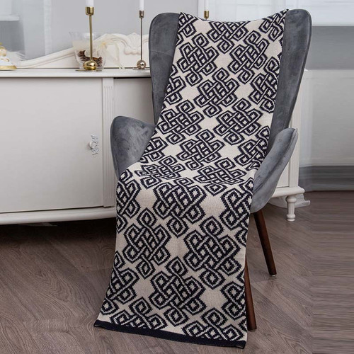 Saol Celtic Novelty Pattern Throw AWT315 Navy ShamrockGift.com