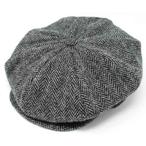 Hanna Hats Irish Tweed Eight Piece Cap 95B2-C001L  Black & White Herringbone ShamrockGift.com