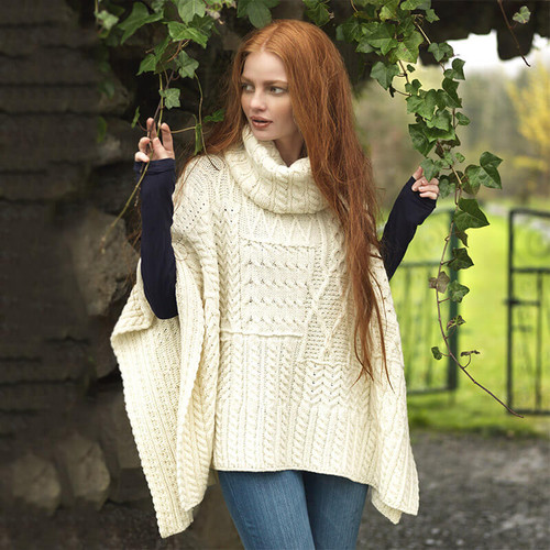 Aran Woollen Mills Irish Aran Cowl Cape A453 White ShamrockGift.com