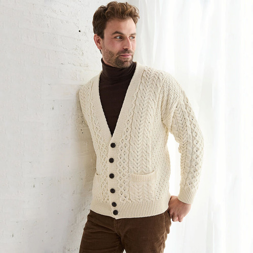 A758-162 Men's Irish V-Neck Knit Cardigan ShamrockGift