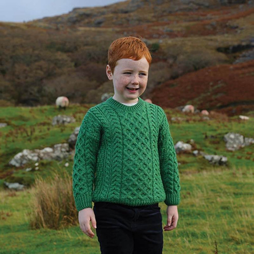 Aran Woollen Mills Childs Irish Merino Wool Crew Cut Sweater A761 Green Shamrockgift.com