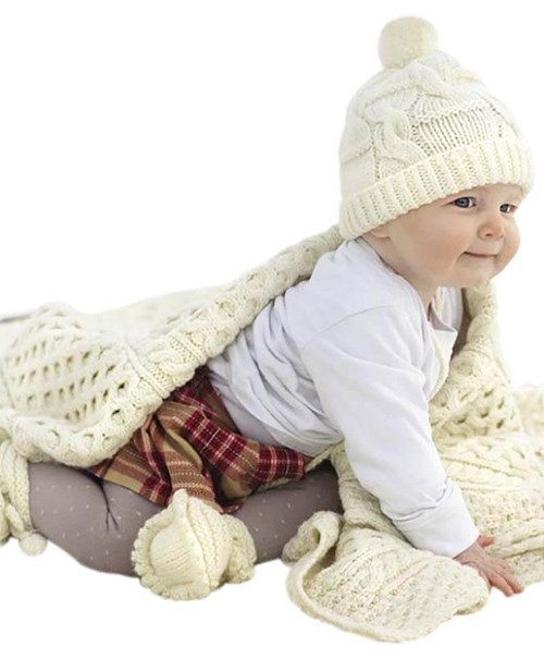 SAOL Irish Merino Wool Aran Baby Blanket Natural SA810 ShamrockGift.com