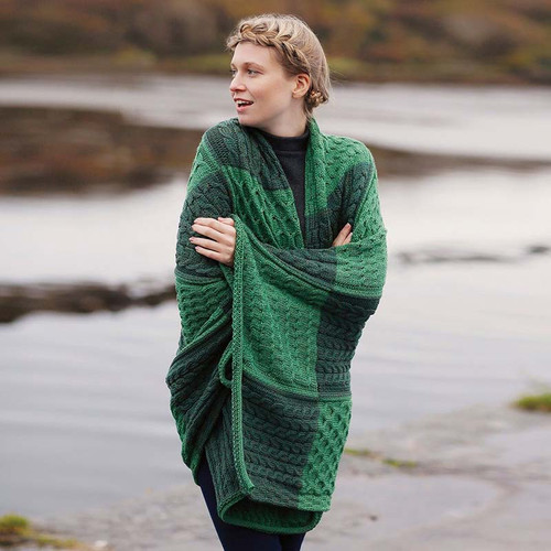 Patchwork Intarsia Wool Blanket Green SA935-406-OS ShamrockGift.com