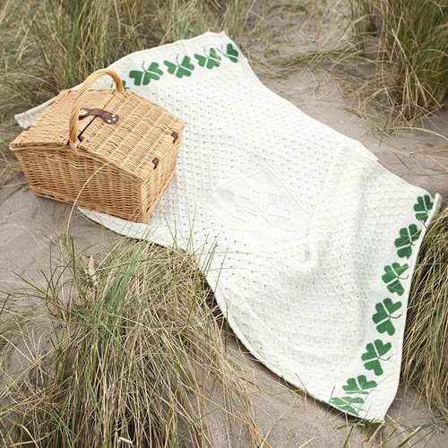 Natural White Irish Honeycomb Shamrock Blanket by Carraig Donn A962 ShamrockGift.com