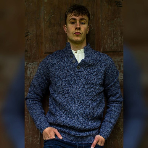 AI-BUR3-MIDM 3 Button Neck Cable Knit Sweater  ShamrockGift.com