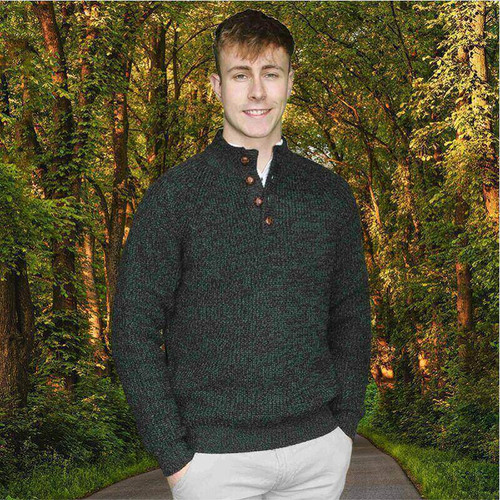 AI-CAST4-ATLM- Men's Irish Fisherman Raglan Sweater Atlantic Marl Life Style ShamrockGift.com