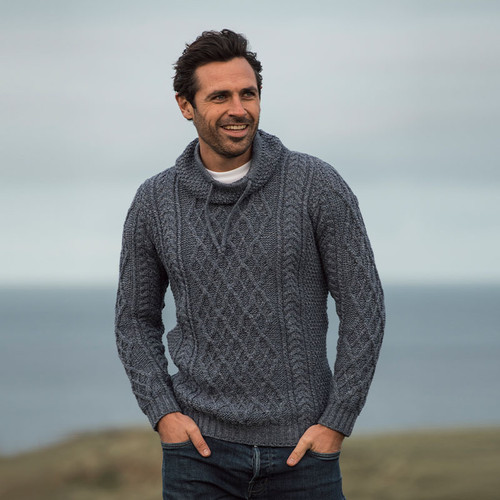 Aran-Woollen-Mills-Men's-Sweater-with-Drawcords-Derby-B558-ShamrockGift.com