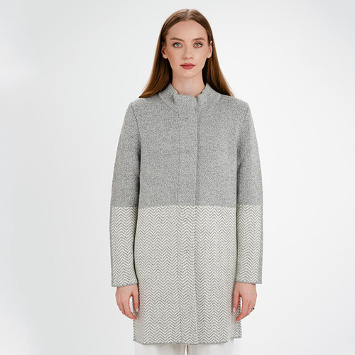 AWL320-303-GREY-Colour Ladies Herringbone Wool Coat ShamrockGift.com 