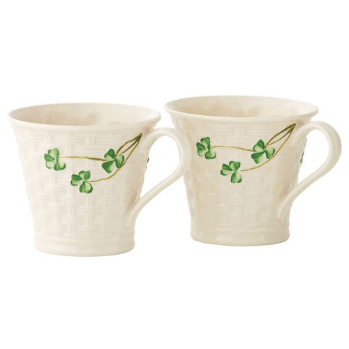 B0144 Belleek Handcrafted Shamrock Mugs Set of 2 ShamrockGift.com