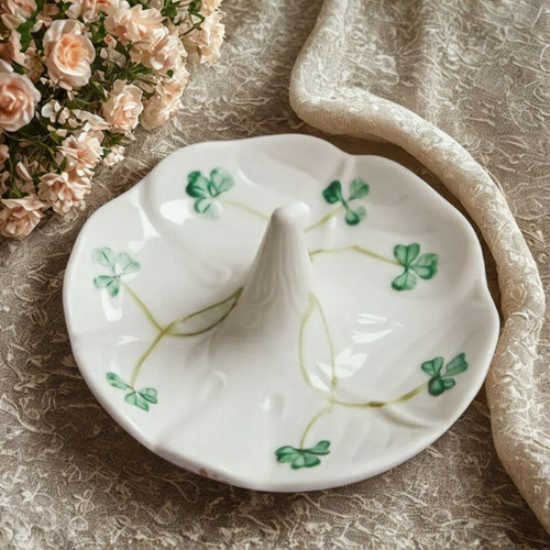 B2125 24K Gold Hand Painted Shamrock Ring Holder Lifestyle ShamrockGift.com