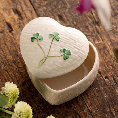 B2220 Belleek Hand Embossed Kylemore Trinket Box Lifestyle ShamrockGift.com