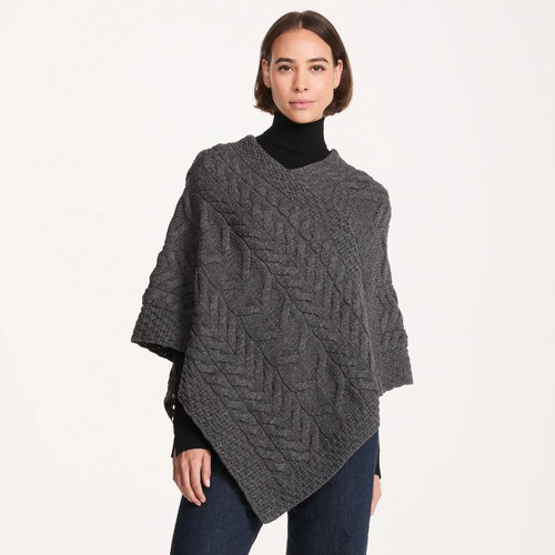 B676-572 Slate Grey Supersoft Merino Knit Triangular Poncho  Shamrockgift.com