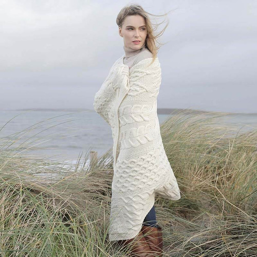 Patchwork SuperSoft Merino Wool Knit Throw 42" x 64" Natural SB690367-ONE ShamrockGift.com