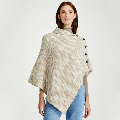 Aran Woollen Mills Ladies Herringbone Irish Poncho B814 405 Front ShamrockGift.com