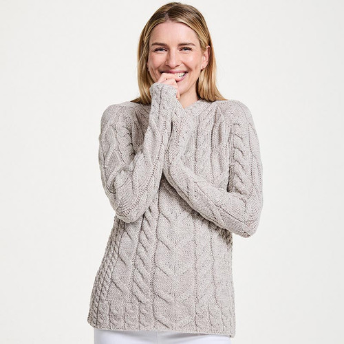 B951 Ladies Irish Cabled Sweater Front view ShamrockGift.com