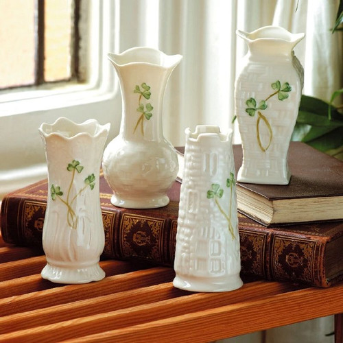 B1781 Belleek Handcrafted Shamrock Mini Vase Set of 4 ShamrocGift.com