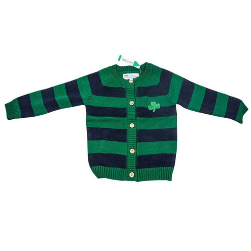 BOE145-Green-Shamrock-Kids-Knit-Cardigan-Front-Shamrockgift.com