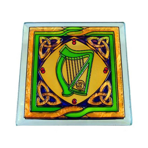 CL-0072 Irish Symbols Stained Glass Coasters ShamrockGift.com