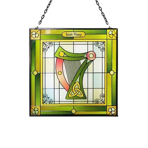 CL-0083-405 Irish Harp Stained Glass Panel ShamrockGift.com