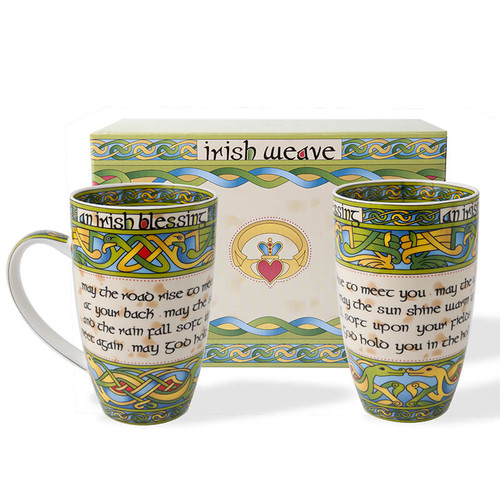 CL-73-1(Setof2) Bone China Irish Blessing Mug - Irish Weave with Gift Box ShamrockGift.com