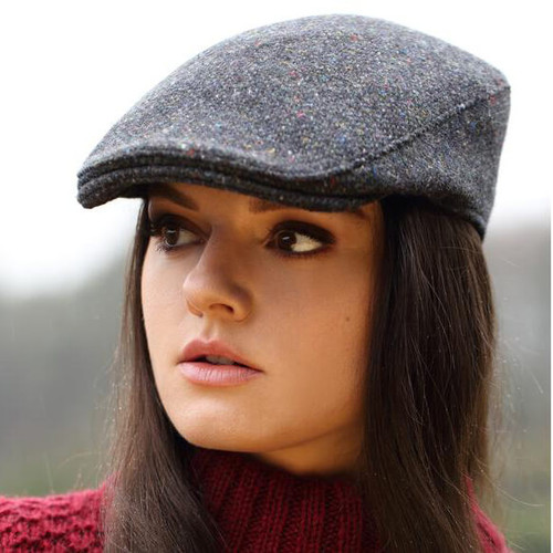 Hanna Hats Donegal Tweed Touring Cap Charcoal DTC2-642 ShamrockGift.com