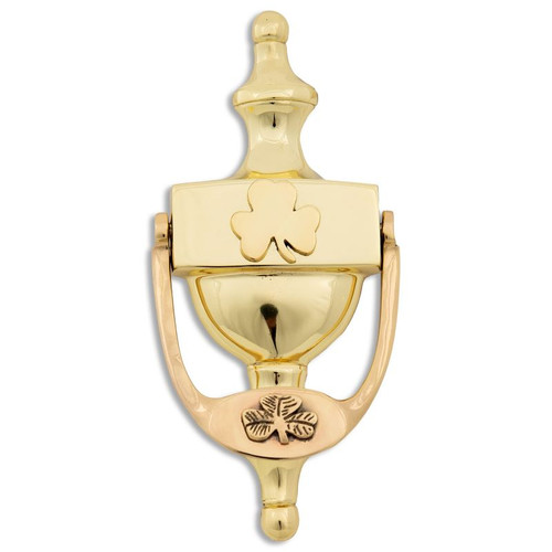 EDK101 Brass Irish Shamrock Door Knocker Polished Brass ShamrockGift.com