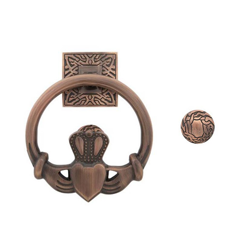 EDK106-AC Claddagh Irish Door Knocker Antique Copper Finish Shamrockgift.com