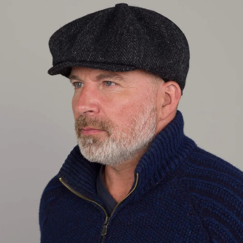 Charcoal Harris Tweed Newsboy Cap 95B2-L006J lifestyle ShamrockGift.com