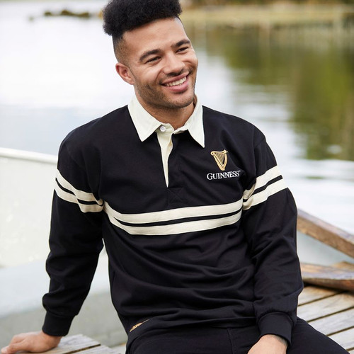 G3079 Long Sleeve Guinness Tape Rugby Shirt ShamrockGift.com