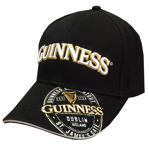 G6225-OS Black Guinness Performance Baseball Cap ShamrockGift.com
