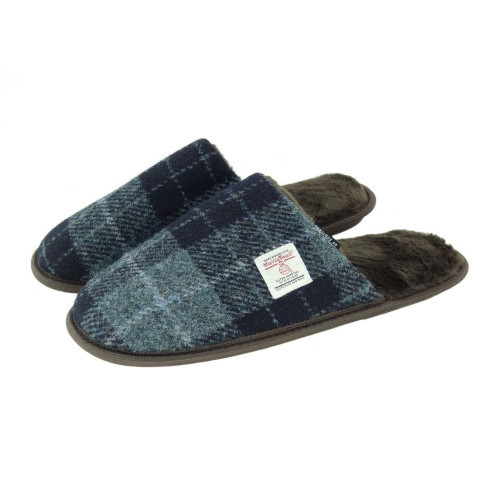 Harris Tweed Blue Plaid Slippers GA-LB6001-COL95 Shamrockgift.com