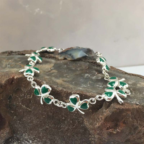 Sterling Silver Shamrock Link Bracelet GS-TBGL907446-GE-8-set ShamrockGift.com