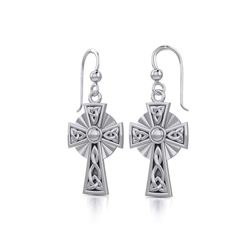 GS-TEGR013812-set Celtic Cross Silver Earrings Model Shamrockgift.com