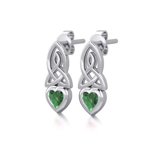 GS-TERG018719-GA-EG-set Silver Celtic Heart Drop Earrings With Gemstone ShamrockGift.com