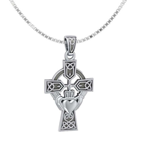 GS-TPDG917041-set Sterling Silver Claddagh Cross Pendant ShamrockGift.com