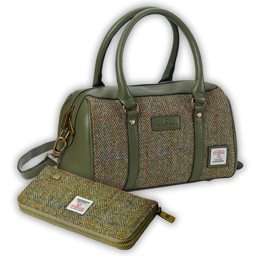 HI-Set-394-CHEHBL00 Leather & Harris Tweed Tartan Bag Set ShamrockGift.com