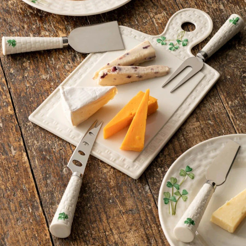 HI-Set-399 Belleek Handpainted Shamrock Design Cheese Set Lifestyle ShamrockGift.com