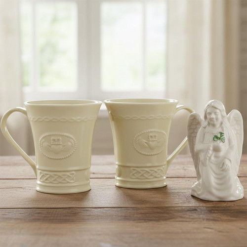 HI-Set-405 Belleek Claddagh Ring Mugs & Angel of Protection Figurine Set Lifetsyle ShamrockGift.com
