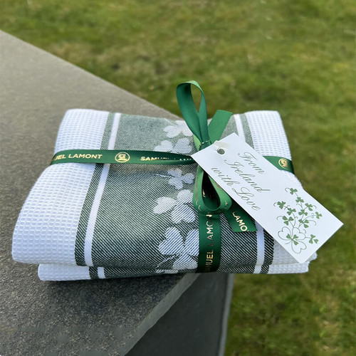 IL-GC23-2 Shamrock Waffle Cotton Tea Towels irish Gift ShamrockGift.com