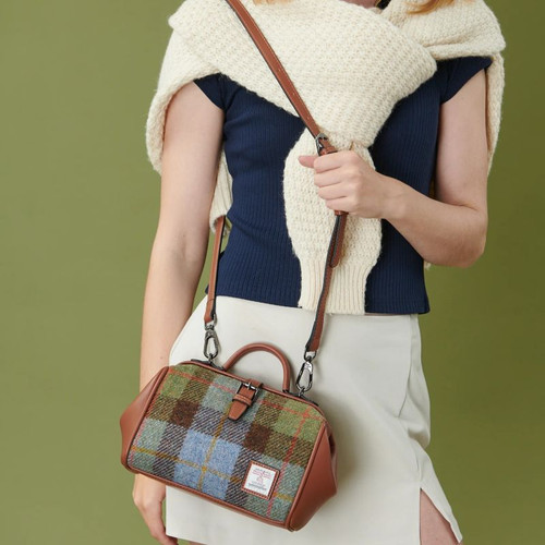 ISL-2588 Harris Tweed Medium Doctor Bag Chestnut Blue Tartan Lifestyle ShamrockGift.com