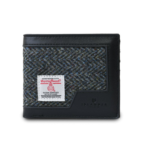 ISL-4589BLGHBM00 BLACK and GREY HERRINGOBNE Colour Islander Harris Tweed Men’s Wallet ShamrockGift.com
