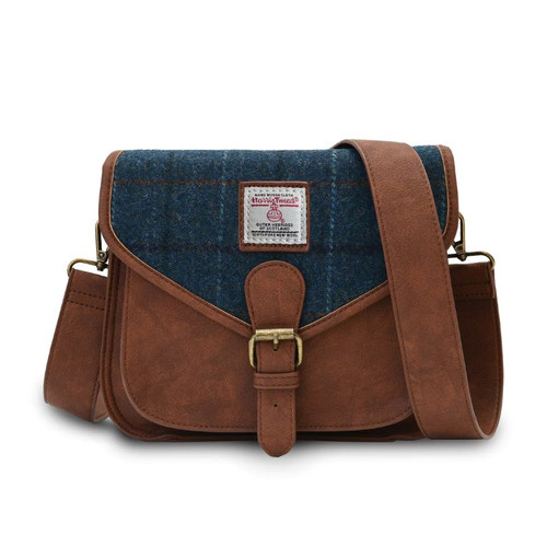 ISL-8320 Harris Tweed The Saddle Bag Navy Over Check ShamrockGift.com
