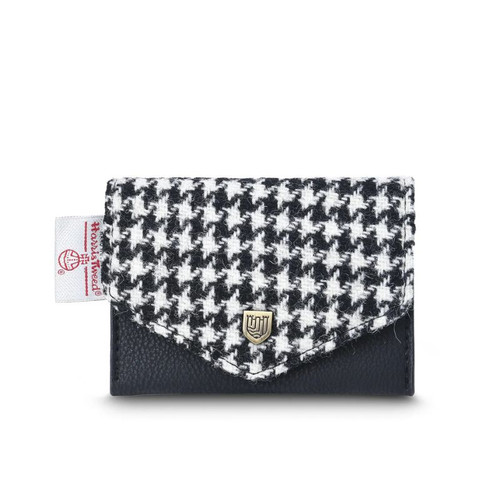 ISL-9100BLWDTL00 Islander Harris Tweed Wee Card Wallet  Black and White Dogtooth ShamrockGift.com