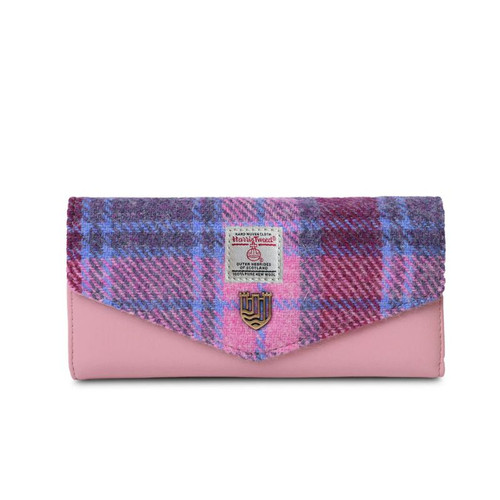 ISL-9311PNKBLUTTL00 Ladies Harris Tweed Long Islander Wallet  Pink and Blue Tartan ShamrockGift.com