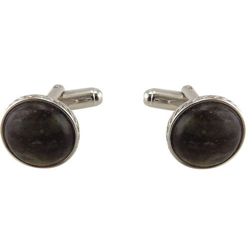 JCW-10082 Silver-Plated Connemara Marble Round Cufflinks Frontal ShamrockGift.com