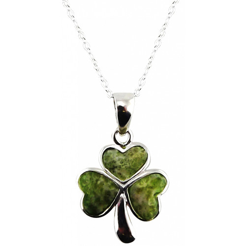 JCW-10441 Silver Connemara Marble Shamrock Pendant ShamrockGift.com