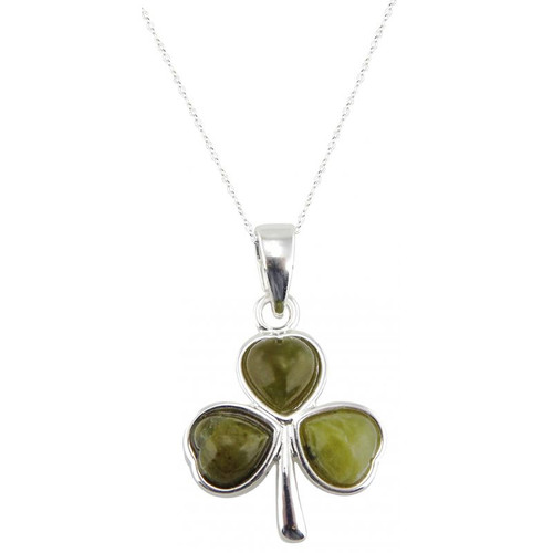 JCW-18101 Silver-Plated Connemara Marble Shamrock PendantShamrockGift.com