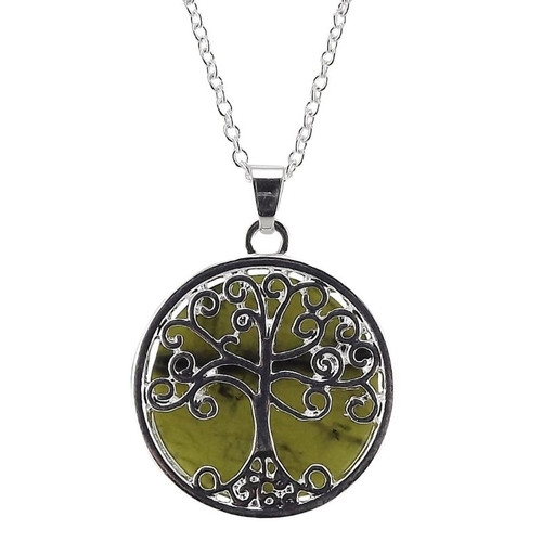 JCW-18509 Rare Connemara Marble Irish Designed Reversible Pendant Tree of Life ShamrockGift.com