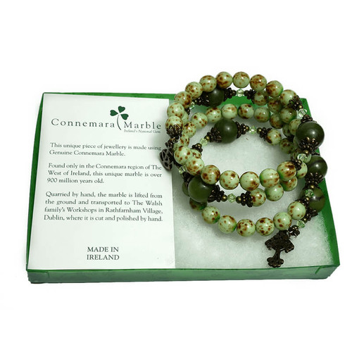 JCW-19105 Connemara Marble Coil Rosary Bracelet in GreenShamrockGift.com