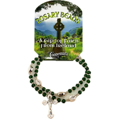 JCW-19106 Stretch Wrist Rosary with Silver-Tone Charm Green ShamrockGift.com